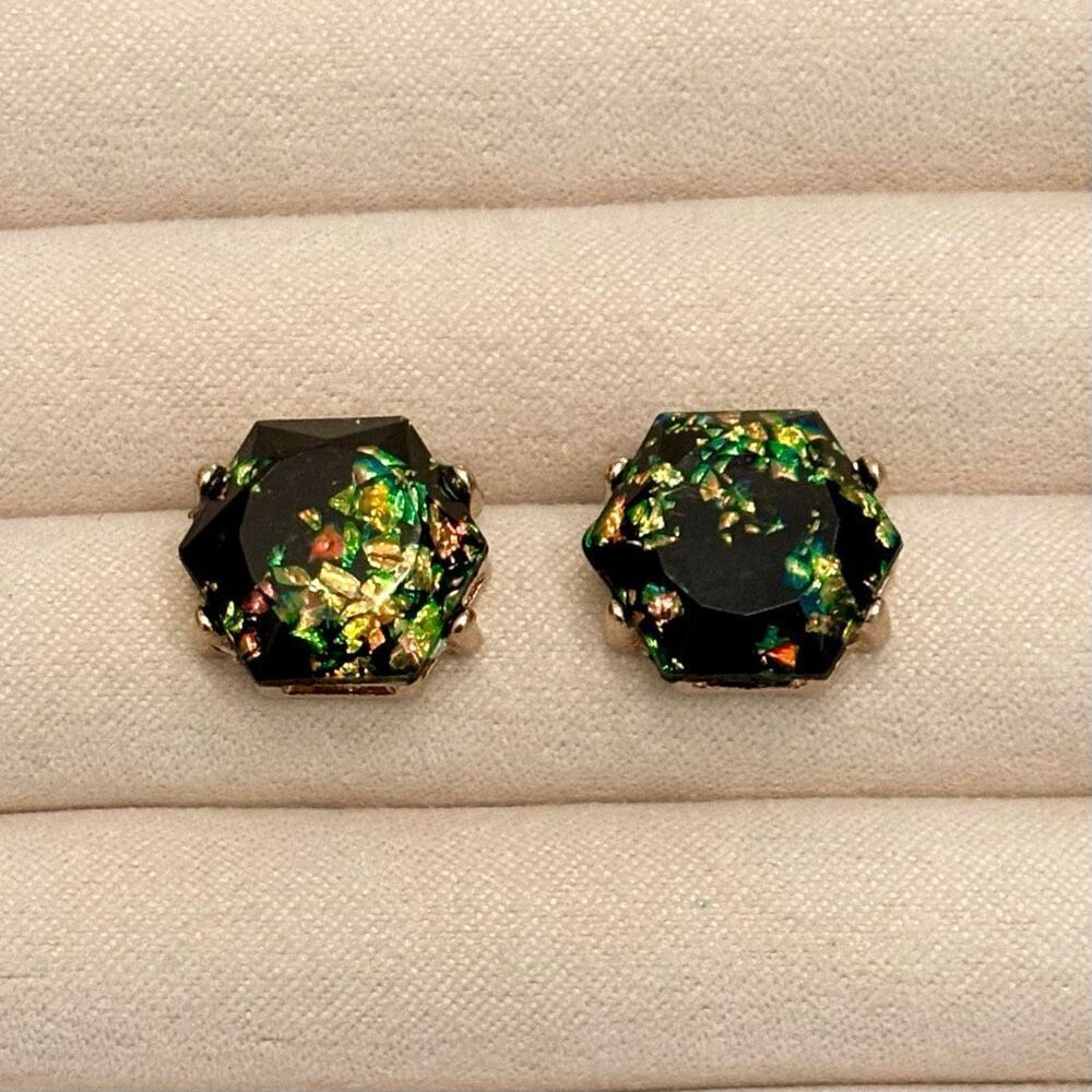 Resin Multicolor Foil Earrings | 3/4” Diameter